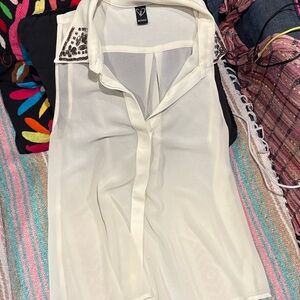 Windsor Cream Sheer Blouse with Studded Collar